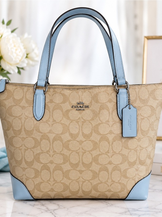 Coach Handbags - Coach City Zip Tote Signature Canvas Khaki Powder Blue F29208